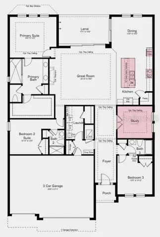 Floor Plan~ Additional highlights include: tray ceilings, gourmet kitchen, 8' interior doors throughout, study, rough-in plumbing for future outdoor kitchen at lanai.
