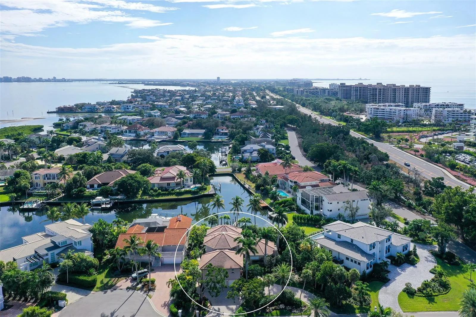 Sweeping aerial view of the canal with a southern exposure