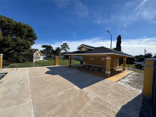 Cabana and picnic tables