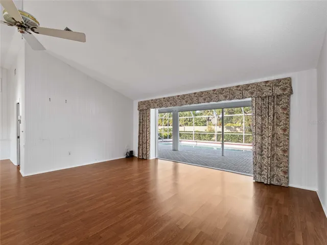 Great room looking through sliding doors.