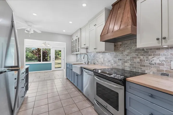 Walnut accents butcher block counters