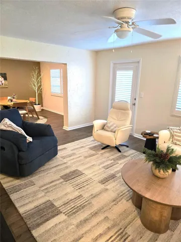 Family room with backyard access door