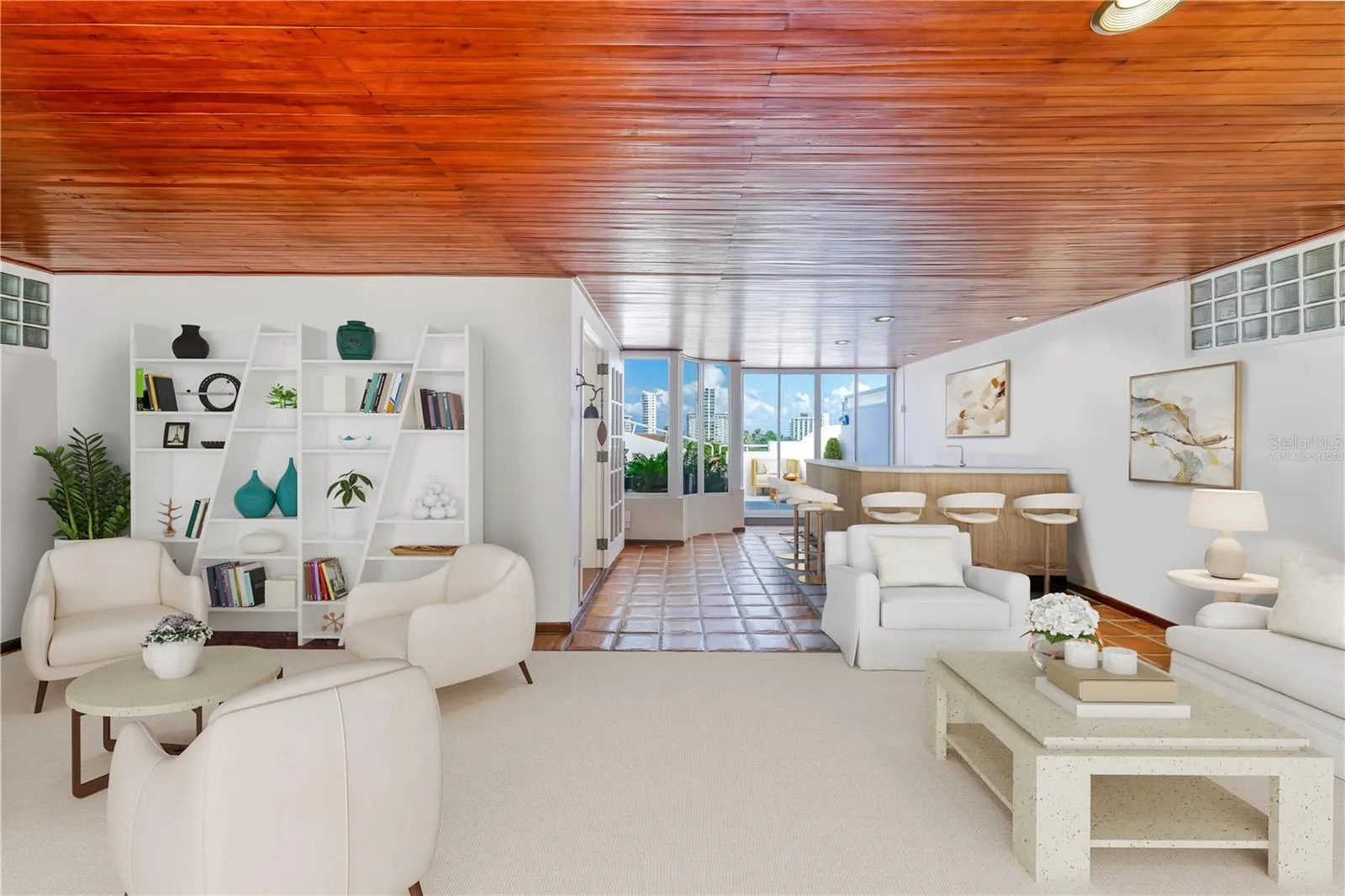 Living Area - This image has been virtually staged with a conceptual wet bar remodel and does not reflect the current state of the property.