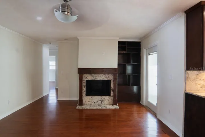 Dining area with fireplace