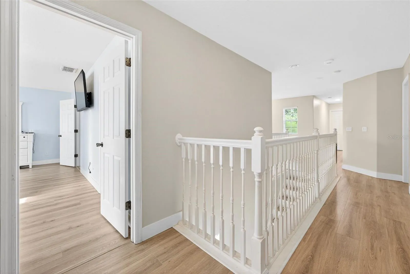 Staircase is tucked out of the way