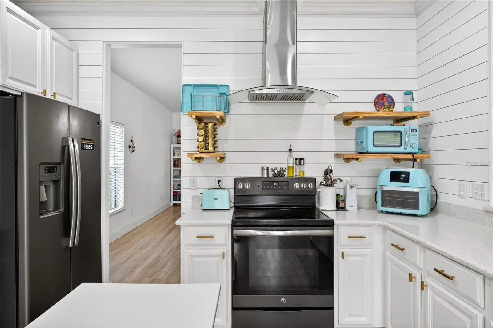 Stunning white shiplap adds amazing detail