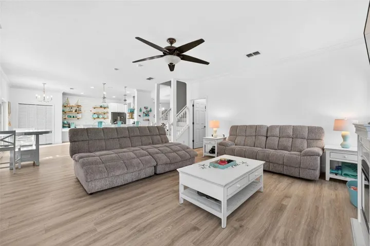 Spacious family room with plenty of space for family and friends to watch sports