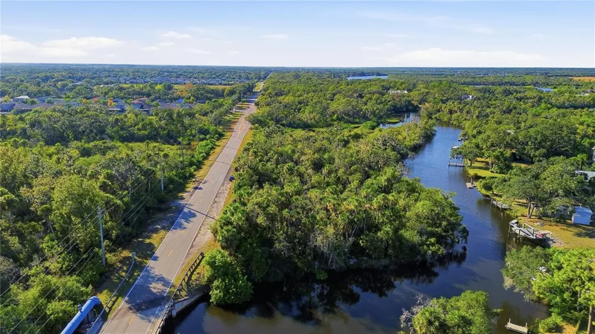 New drone photo #5 (12-03-2025) showing the bridge and looking straight down Mill Creek and Upper Manatee River Road (westerly)