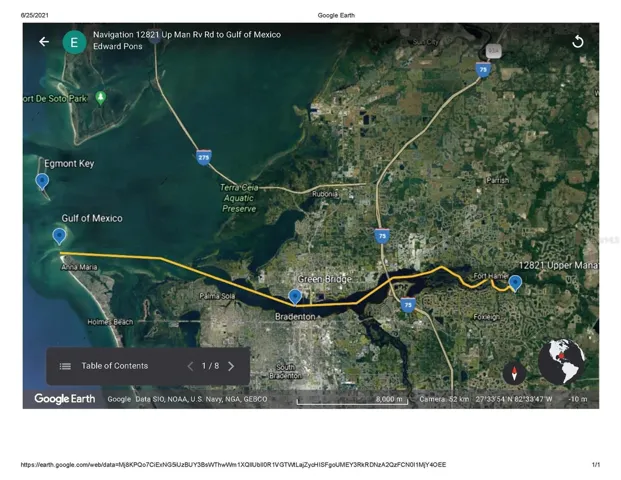 Map showing Mill Creek to Manatee River and Manatee River to the Gulf of Mexico