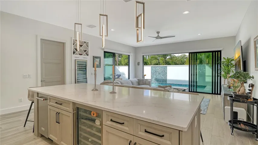 Kitchen island great for entertaining.