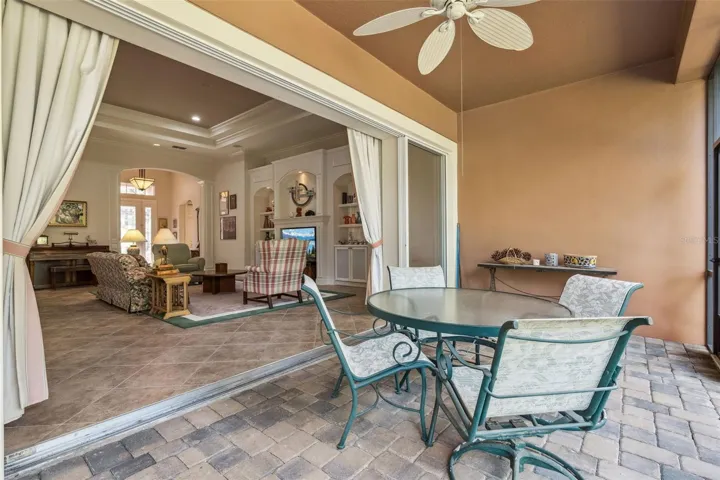 Looking from the covered patio to the Great Room area