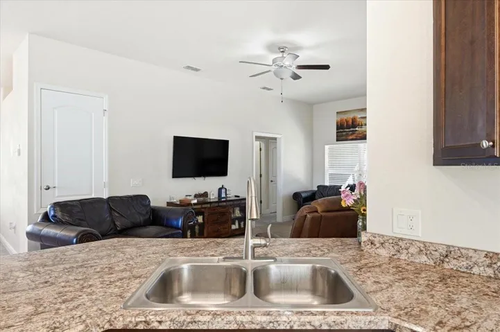 Look over into the living room from the kitchen.