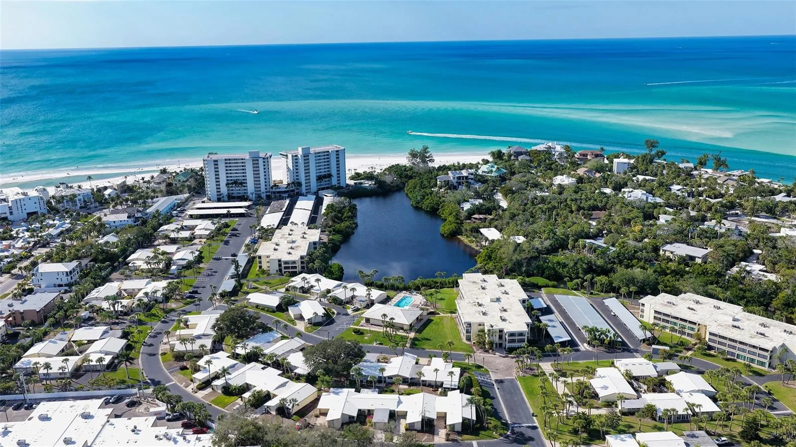 Aerial view of the Gulf front property of Whispering Sands.