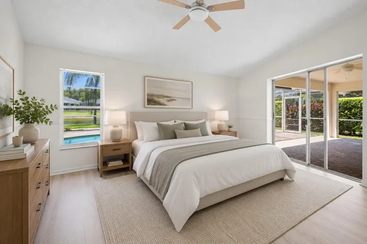 Virtually Staged Primary Bedroom with Lanai access