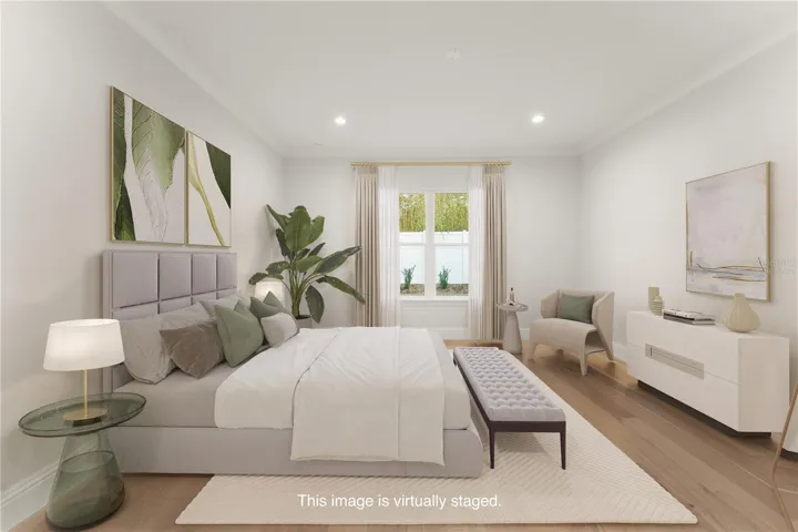 Virtually staged image of the primary bedroom.