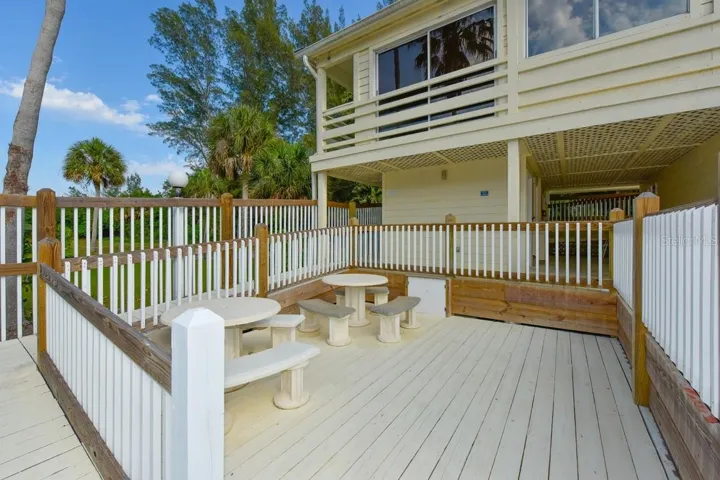 Outdoor seating area on Little Gasparilla Island