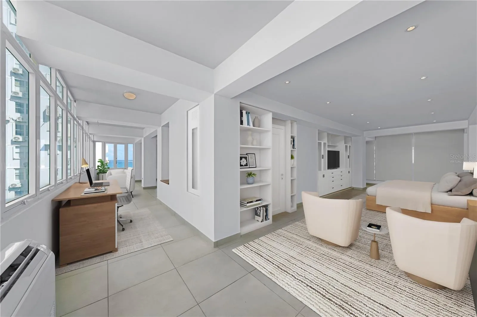 Guest Bedroom - This image has been virtually staged and features a conceptual redesign for the cabinetry. The photo does not reflect the current state of the property.