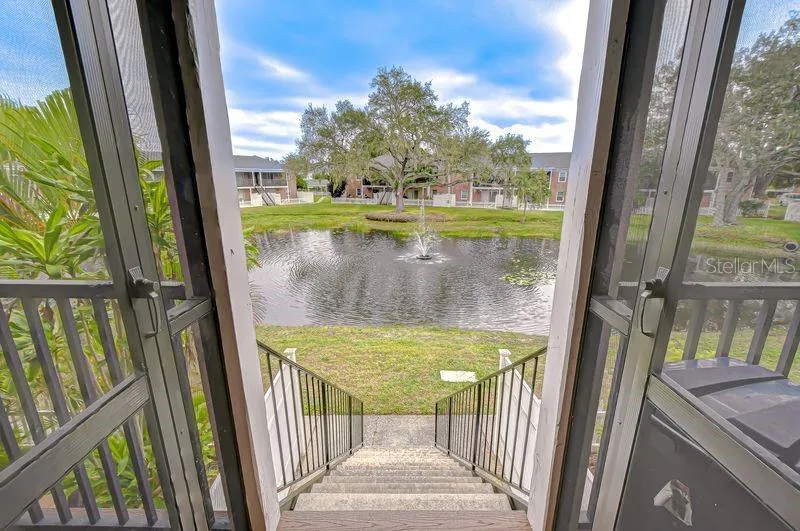 Stroll down to the pond with water fountain