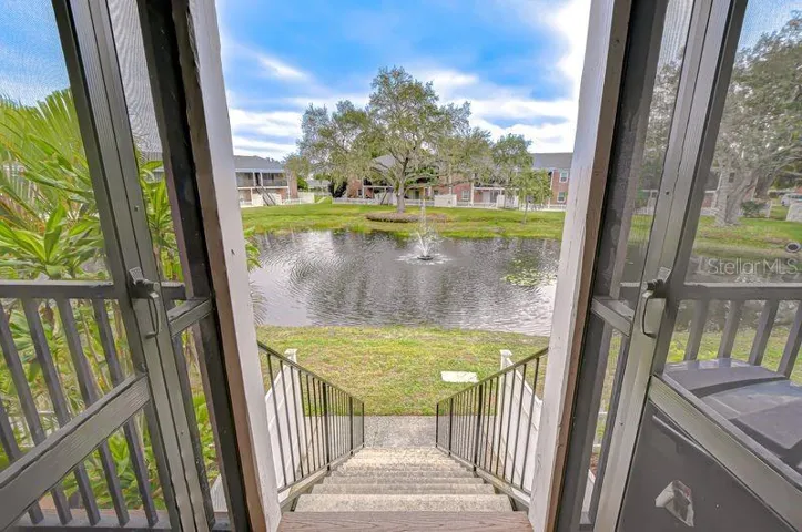 Stroll down to the pond with water fountain