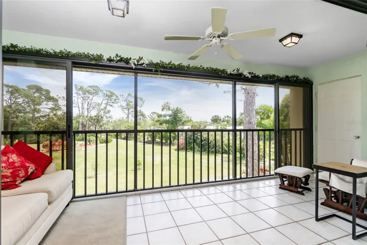 Tiled flooring and ceiling fan