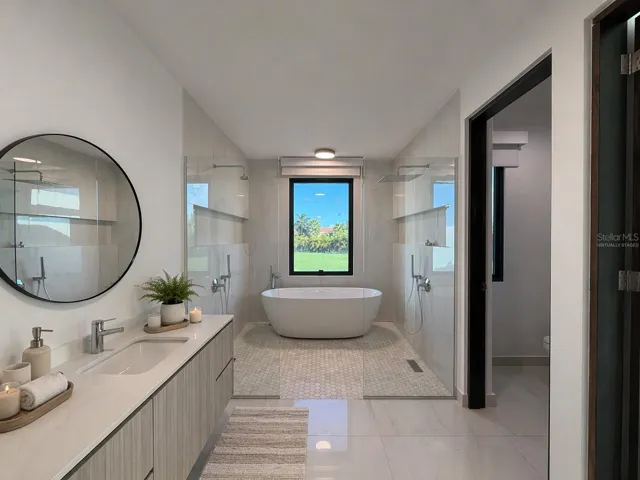 AI virtually staged Master en suite bathroom