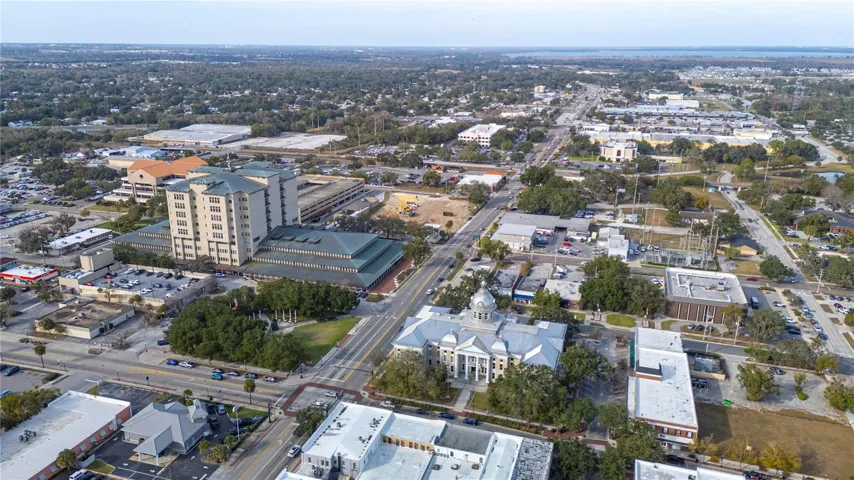 Aerial view of the New Court House and the historical Court House