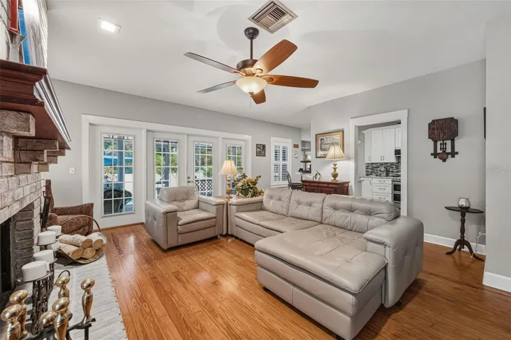 Living room with french doors to back porch