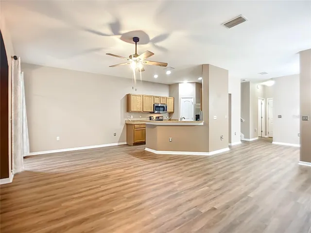 Living room into kitchen.