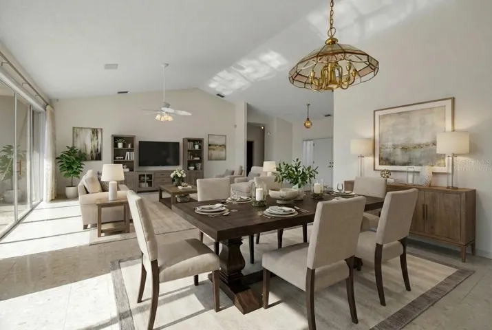Virtually staged dining and living room