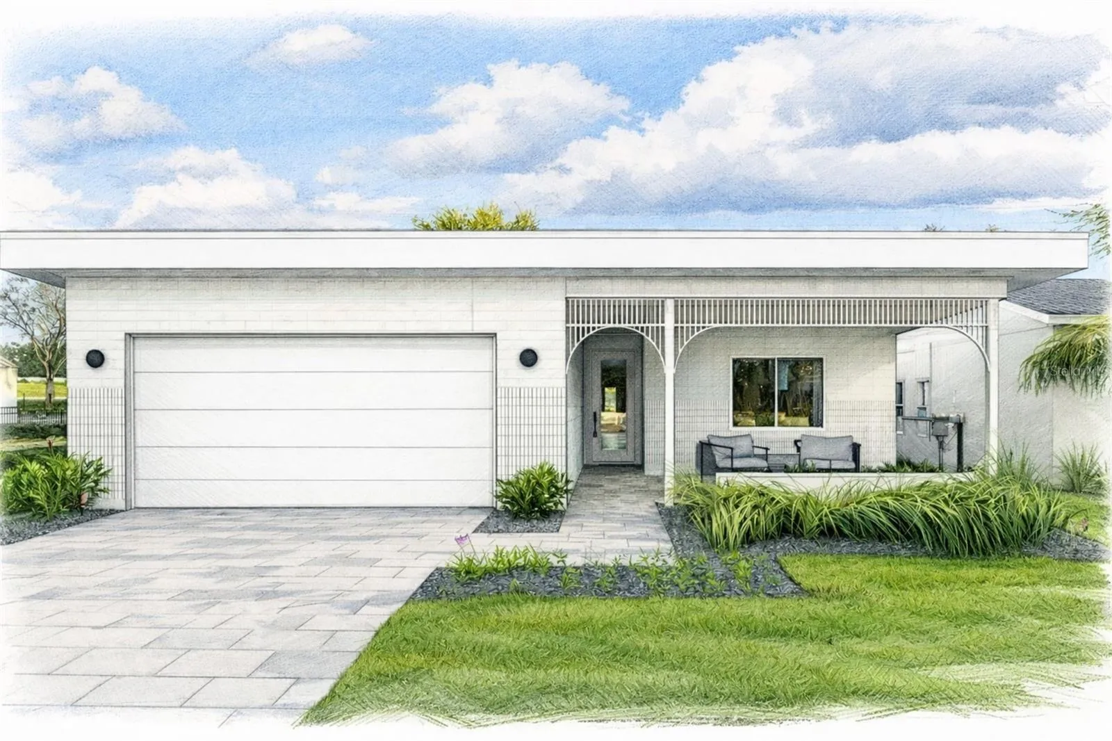 Exterior Cypress Flat with porch rendering