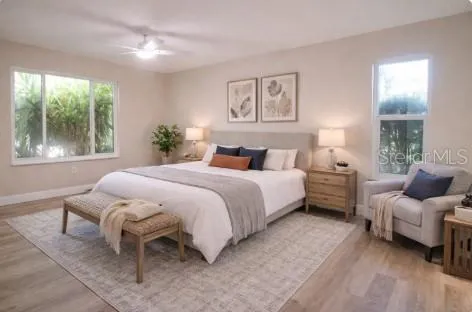 Primary bedroom staged
