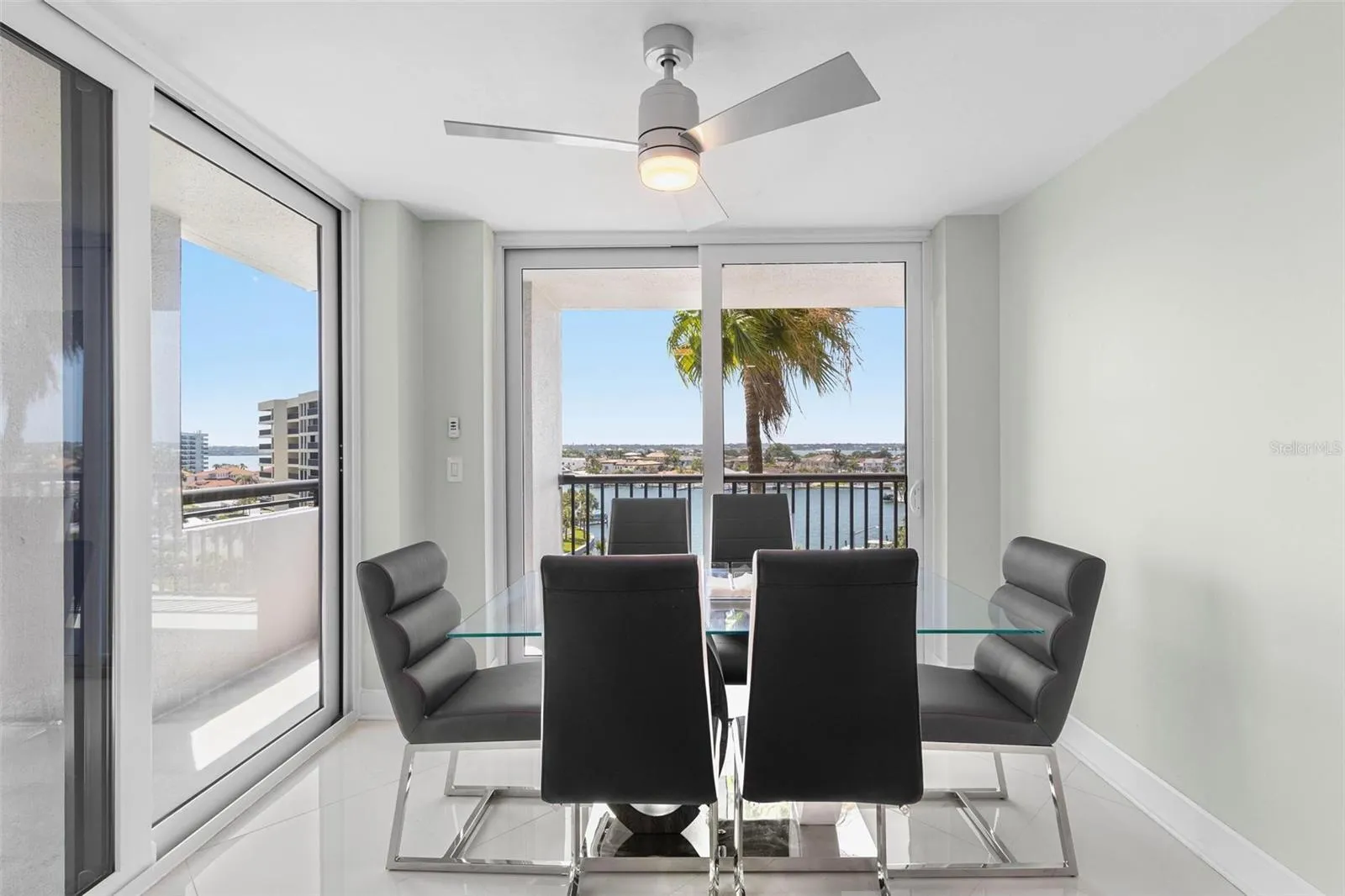 dining area with water views