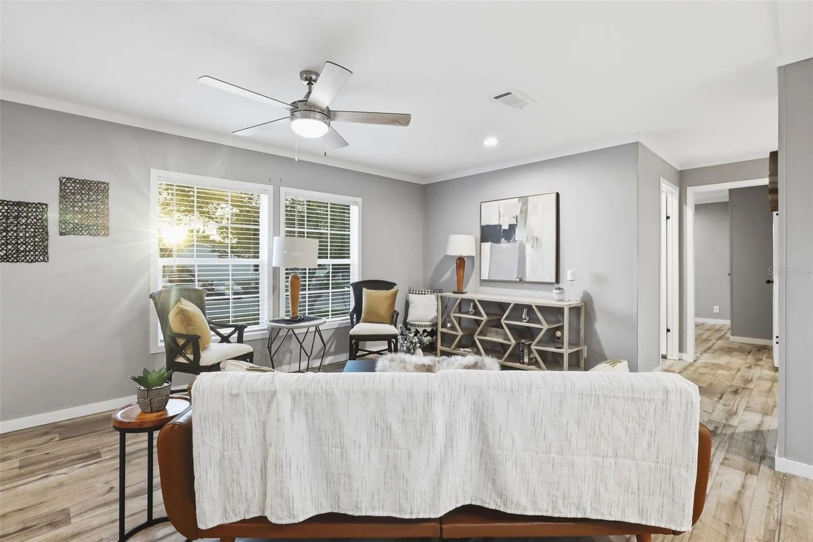 View of living room from dining room two