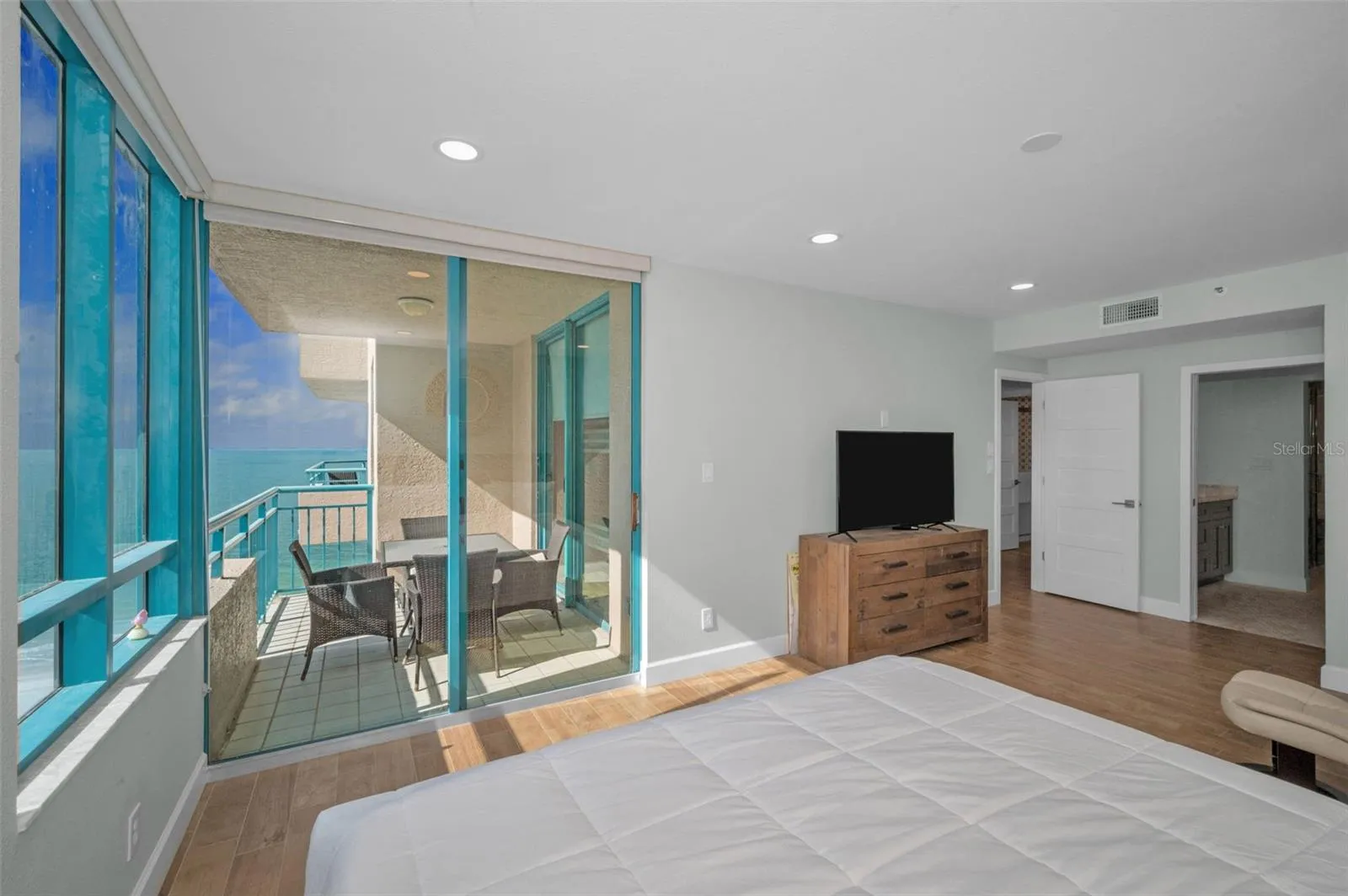Master Suite Retreat Scenic Surround to Aquamarine Panorama with Terrace Access. Features a Bath including, Dual Sink Vanity, Walk In Closet Dress Area &amp; Spacious Walk In Shower &amp; Free Standing Soaking Tub.