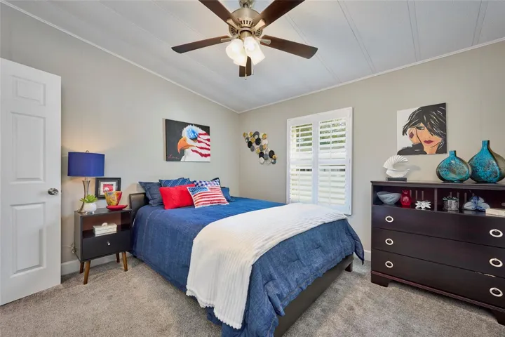 Plantation shutters in the guest bedroom