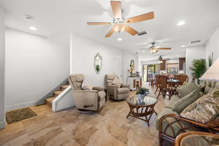 Living room and stairs to upper level
