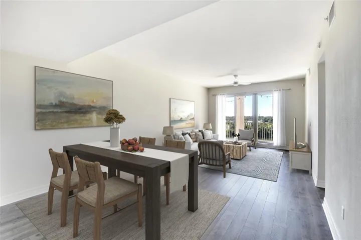 Virtually Staged Living Room looking out to the water