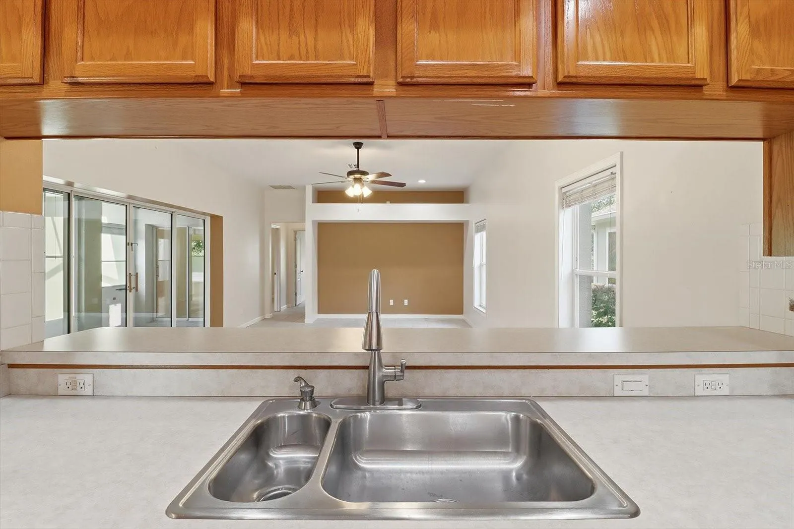 Dual Basin Sink Overlooks the Living Room