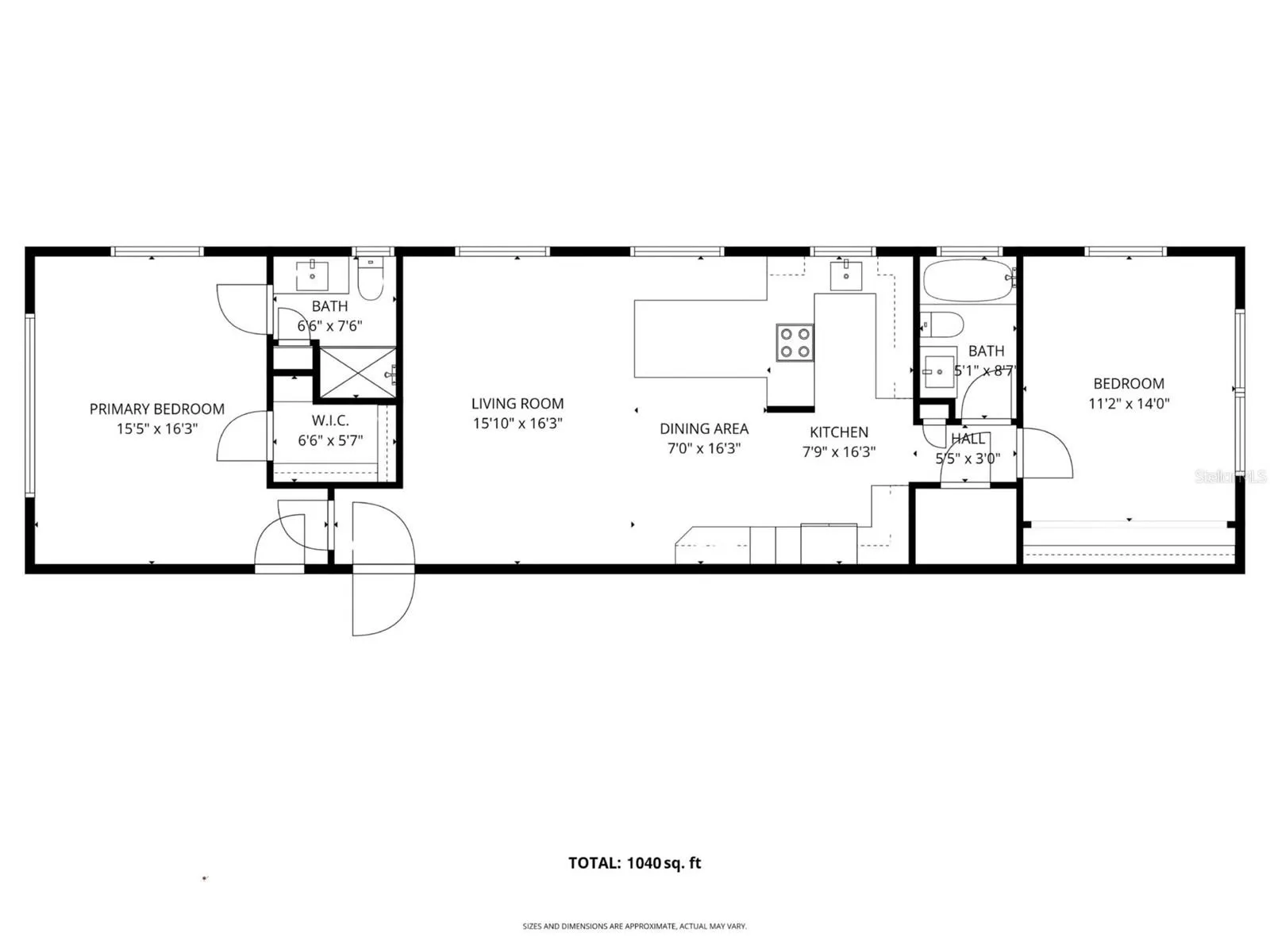 Floor Plan 1,040 sq ft. Hurricane impact double pane windows. Keyless entry.