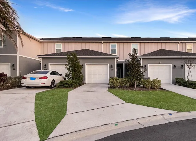 Rear garage with oversized driveway