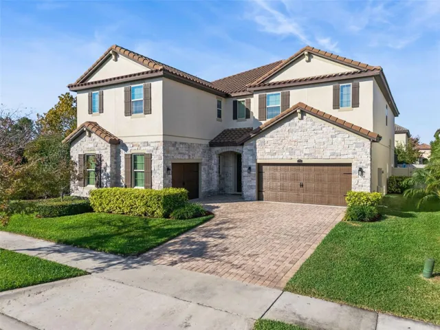 Front Home Elevation-Paver Driveway-3 Garage Spaces