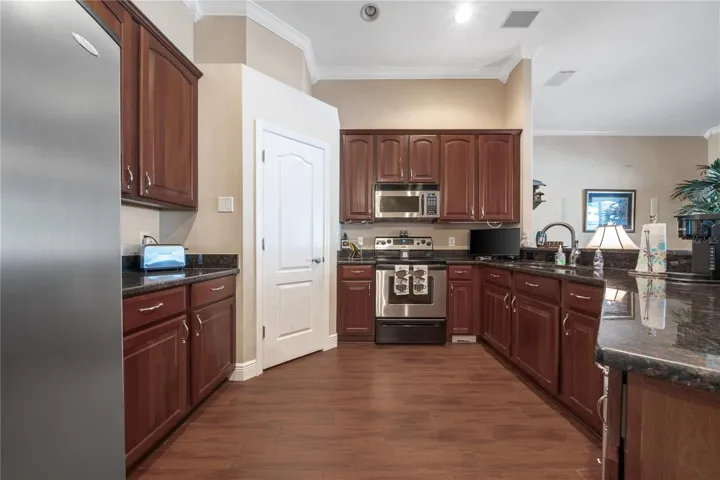 Lots of cabinet space in this open kitchen