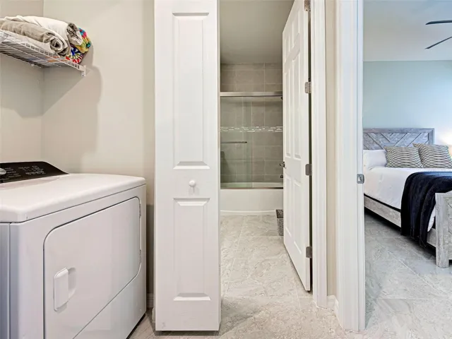 Guest bathroom is adjacent to guest bedroom