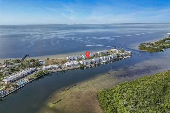 Arial View of canal at back of unit.  You can see St. Pete across the Bay.