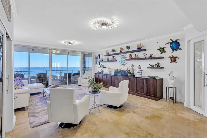 East Exposure from Living Room directly on Sarasota Bay with views of the Sarasota city skyline.