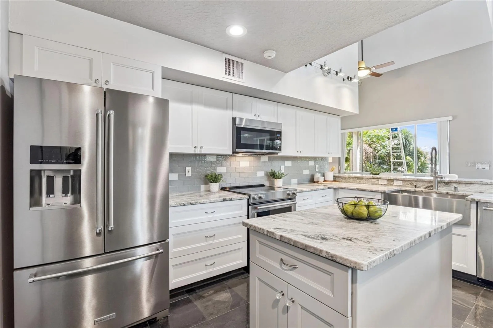 Massive marble slab breakfast bar