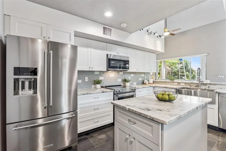 Massive marble slab breakfast bar