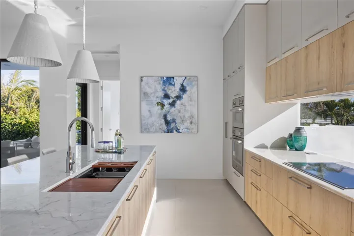 Sleek modern kitchen with quartzite countertops &amp; clean-lined design