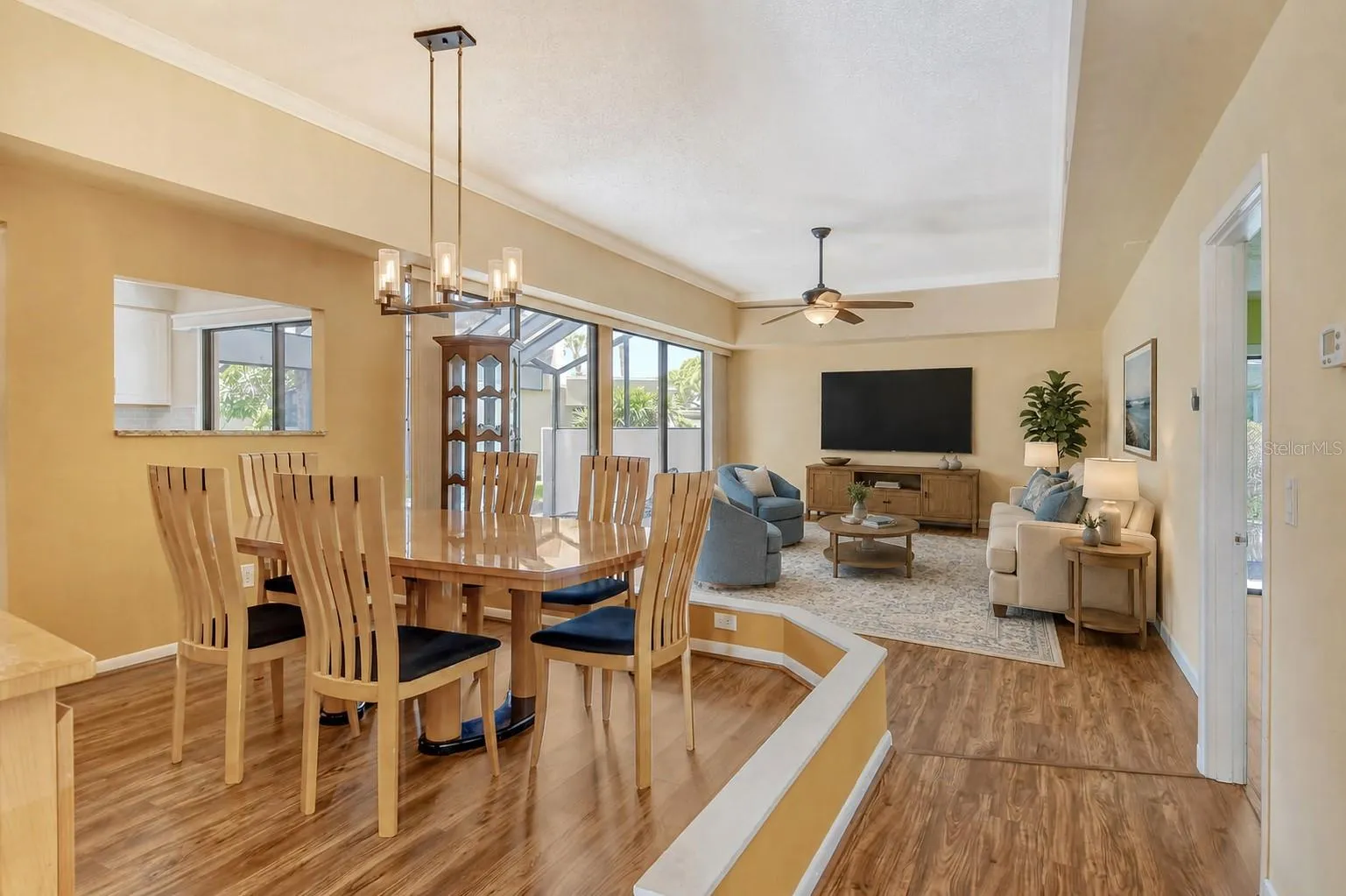 Entry Foyer looking into open dining room - living room combo