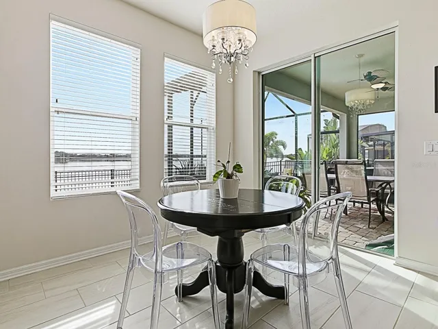 Dinette overlooking the extended porch with stunning lake views